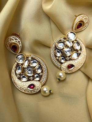Antique Gold Plated Pearl Drop Kundan Earrings 1
