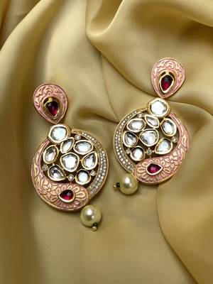 Antique Gold Plated Pearl Drop Kundan Earrings 1