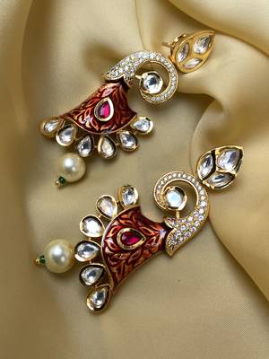 Antique Gold Plated Pearl Drop Kundan Earrings 1