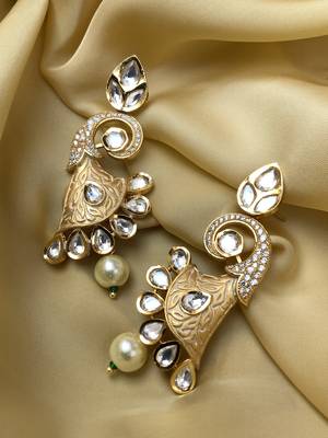 Antique Gold Plated Pearl Drop Kundan Earrings 1