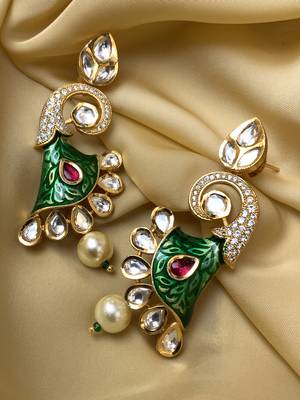 Antique Gold Plated Pearl Drop Kundan Earrings 1