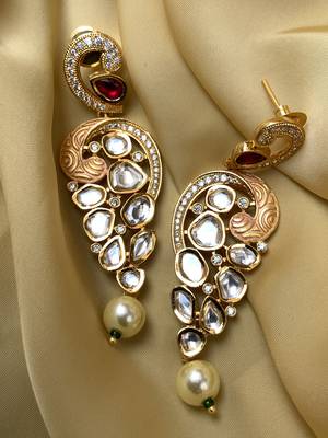 Antique Gold Plated Pearl Drop Kundan Earrings 1