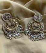 Matt Gold Plated Pearl Drop Kundan Earrings