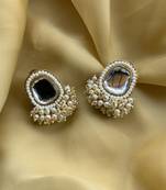 Matt Gold Plated Pearl Drop Kundan Earrings