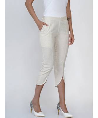 women off white cotton flex petal pants 3