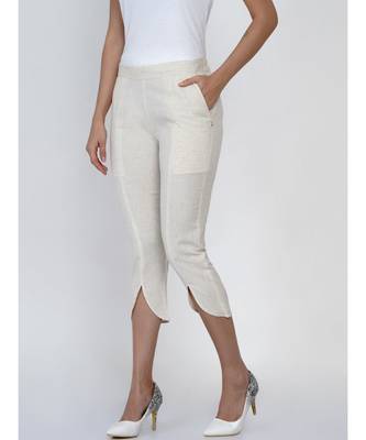 women off white cotton flex petal pants 4