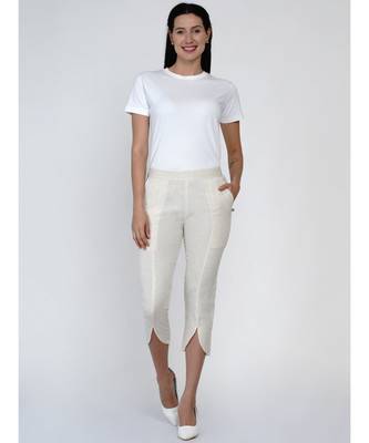 women off white cotton flex petal pants 6