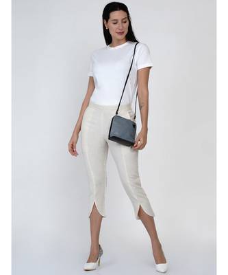 women off white cotton flex petal pants 7