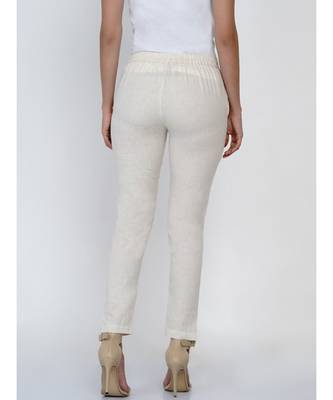 women off white cotton flex basic pant with pockets 5