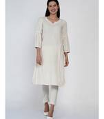 women off white cotton flex kurta with gathered sleeves and lace work