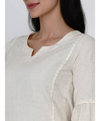 women off white cotton flex kurta with gathered sleeves and lace work 2