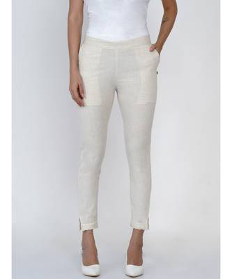 women off white cotton pant with lace work at hem 6