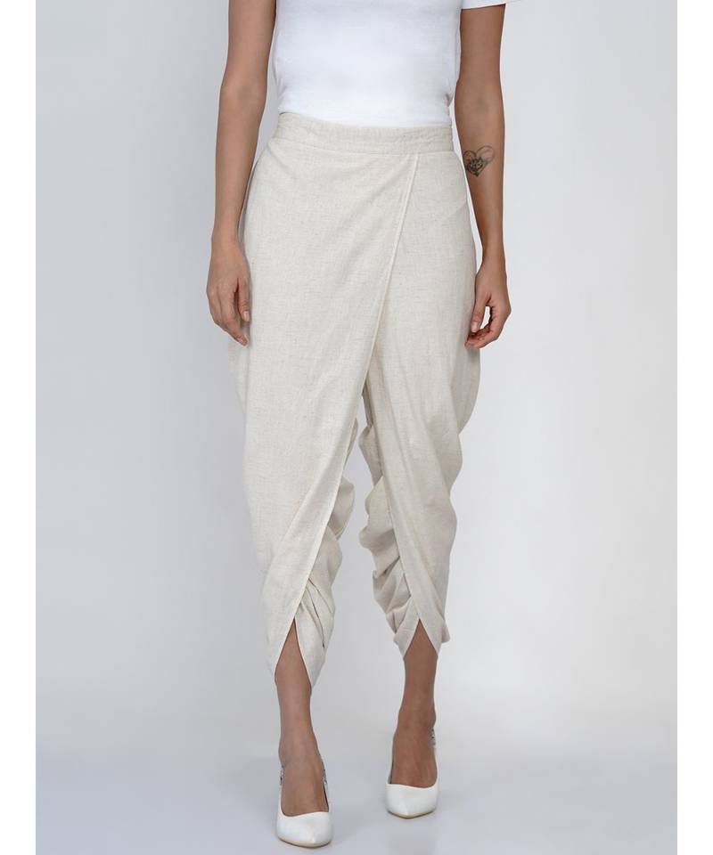 women off white cotton flex gathered dhoti pants