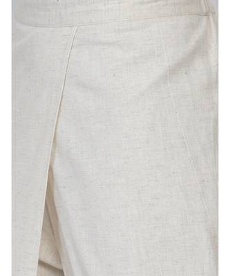 women set of off white cotton flex assymetric hem flared kurta with lace work and gathered dhoti pants 7