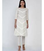 women off white cotton flex a line kurta with lace work