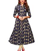 Rayon Gold Printed A line Navy Blue Stylesh kurti