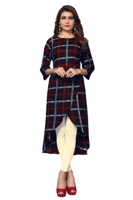 Rayon Printed Up Down Navy Blue Stylesh kurti 1
