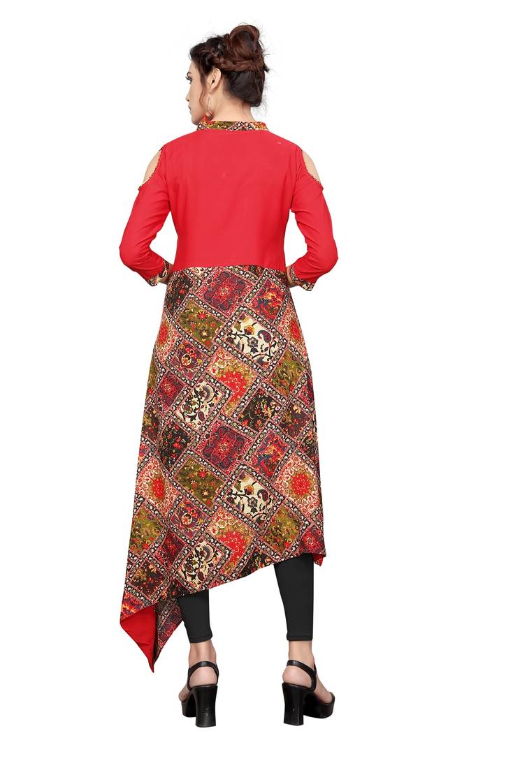 Rayon Printed Up Down Style Party Wear  kurti
