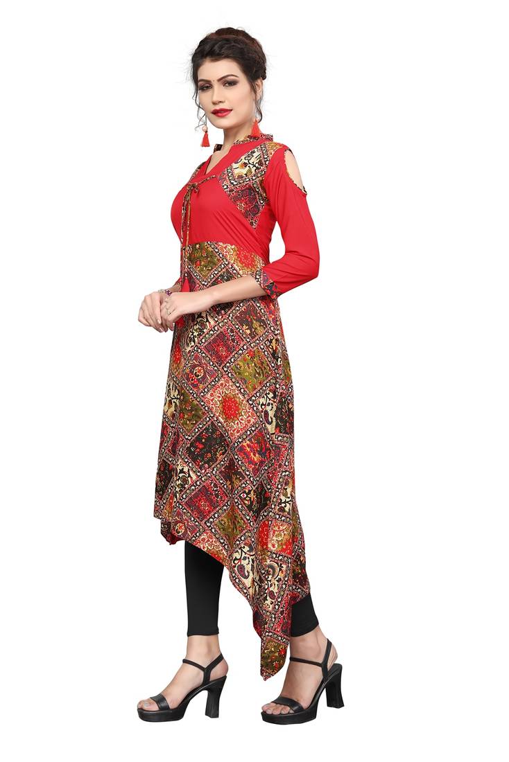 Rayon Printed Up Down Style Party Wear  kurti