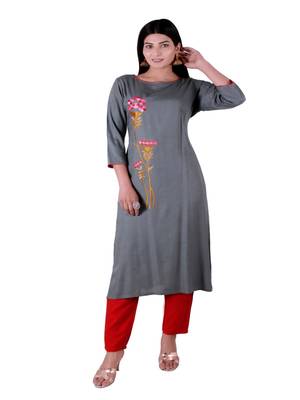 Grey embroidered rayon party-wear-kurtis 1