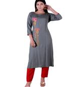 Grey embroidered rayon party-wear-kurtis