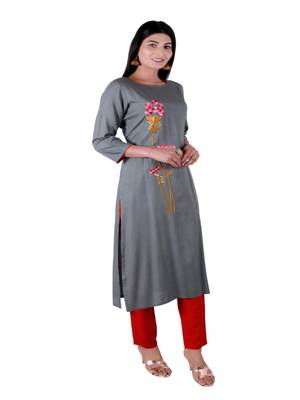 Grey embroidered rayon party-wear-kurtis 2