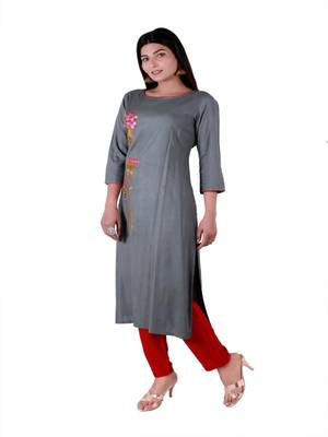 Grey embroidered rayon party-wear-kurtis 3