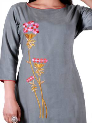 Grey embroidered rayon party-wear-kurtis 4