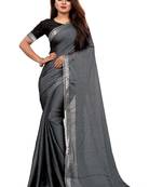 Grey plain silk saree with blouse