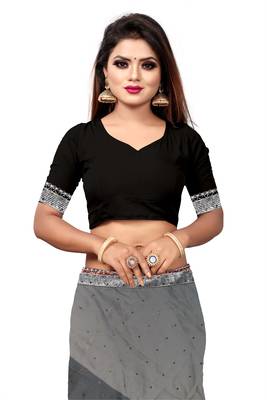 Grey plain silk saree with blouse 2
