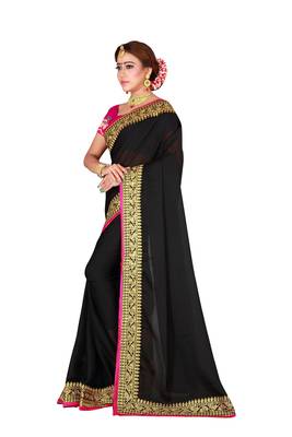 Black Colour Embroidered Rangoli Silk Saree With Blouse 3