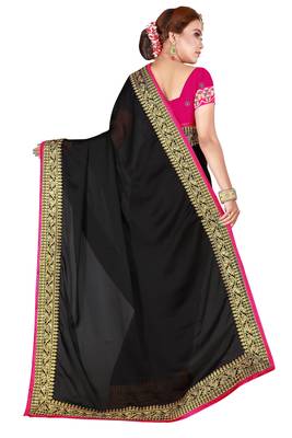 Black Colour Embroidered Rangoli Silk Saree With Blouse 4