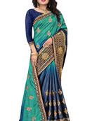 Blue embroidered silk saree with blouse