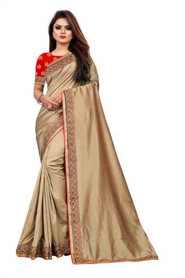 Chiku embroidered silk saree with blouse 1