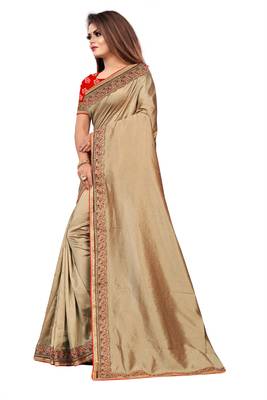 Chiku embroidered silk saree with blouse 2