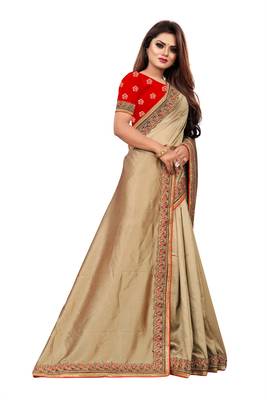 Chiku embroidered silk saree with blouse 3