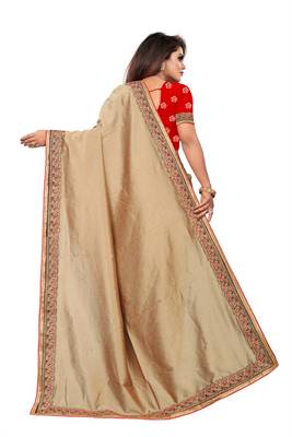 Chiku embroidered silk saree with blouse 4