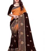 Coral embroidered silk saree with blouse