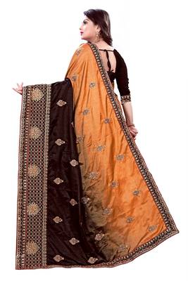 Coral embroidered silk saree with blouse 2