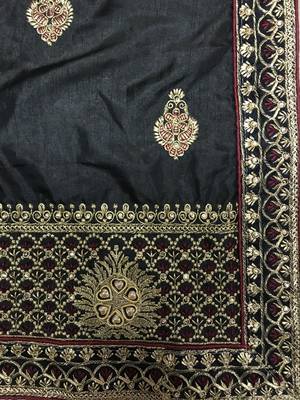 Coral embroidered silk saree with blouse 4