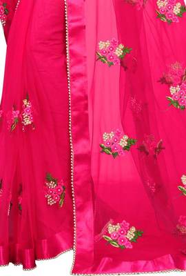 Sky Fancy Net Fabric Saree With Blouse Piece 2