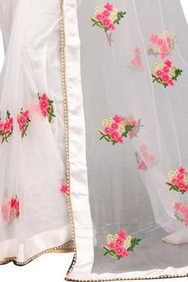 Designer white Pure Mono Net Embroidery Saree With Blouse 2