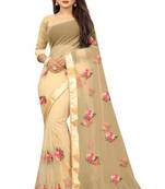chiku colour Net Embroidery Saree With Blouse