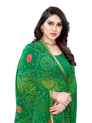Green printed chiffon saree with blouse 5