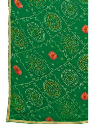Green printed chiffon saree with blouse 6