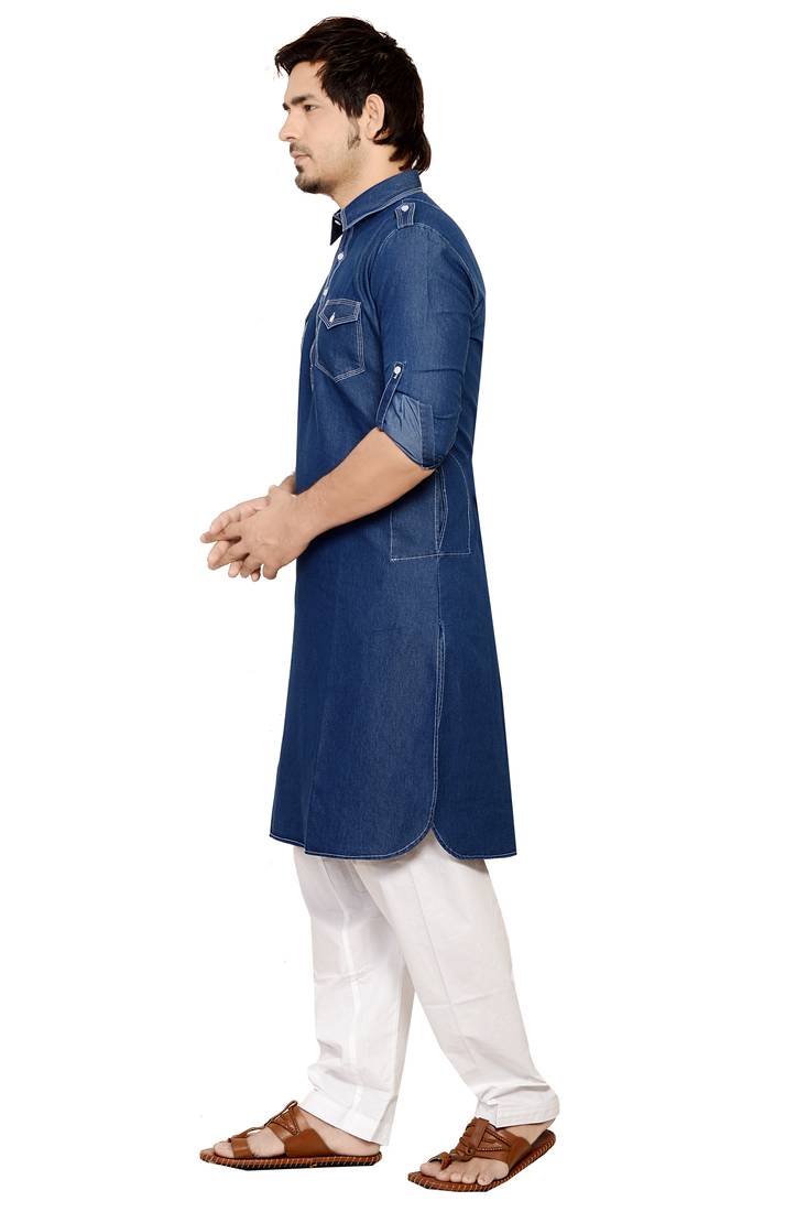 Blue denim pathani-suits