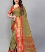 Vatudi Fashion Checkered Banarasi Cotton Silk Saree Red color for women