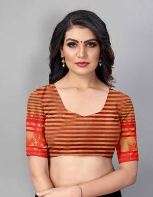 Vatudi Fashion Checkered Banarasi Cotton Silk Saree Red color for women 4