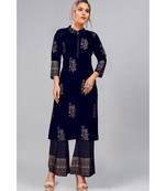 Foil Printed Rayon Navy Blue Kurti Palazzo Set