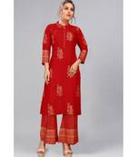 Maroon Foil Printed Rayon  Kurti Palazzo Set